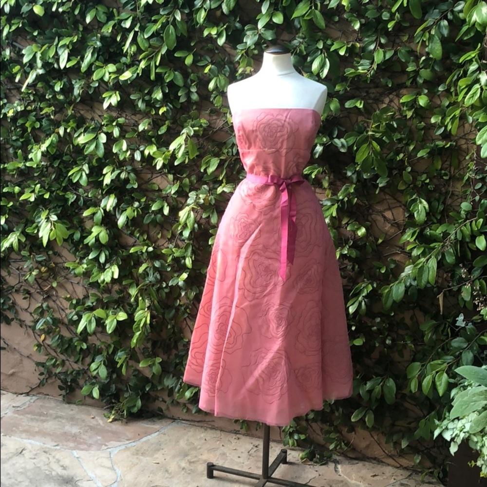 Strapless BCBG tea length semi formal  dress.